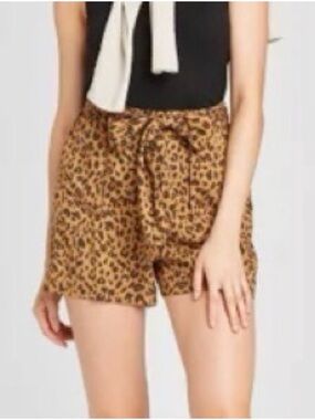 a new day Leopard Print Tie-Waist Shorts - Tan and Black